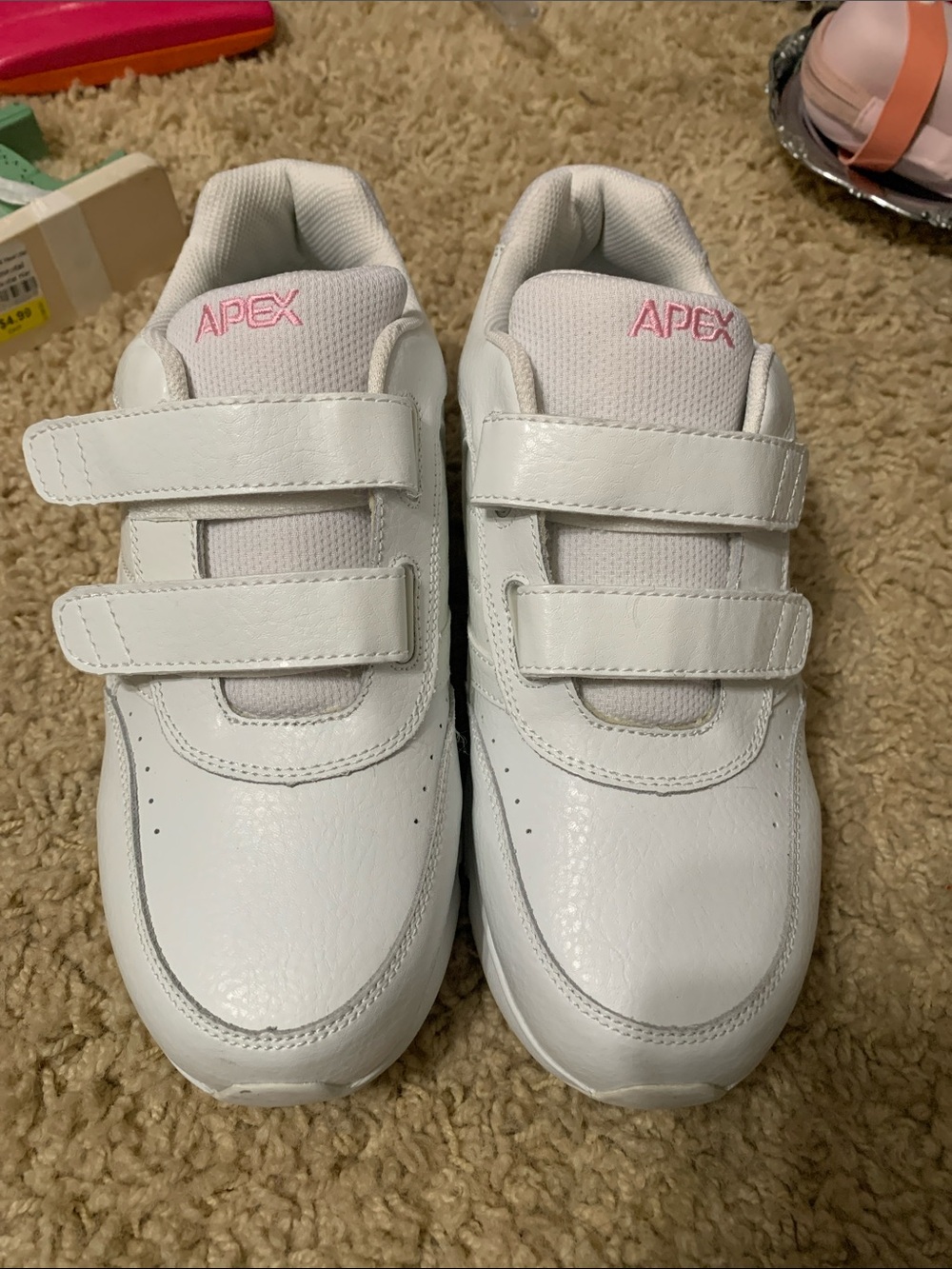 Apex White  Sneakers with Pink Logo - Dual Velcro Straps